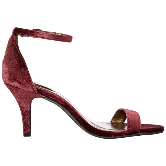 Burgundy Red Velvet Kitten Heel Dressy Sandals - Picture 7 of 7